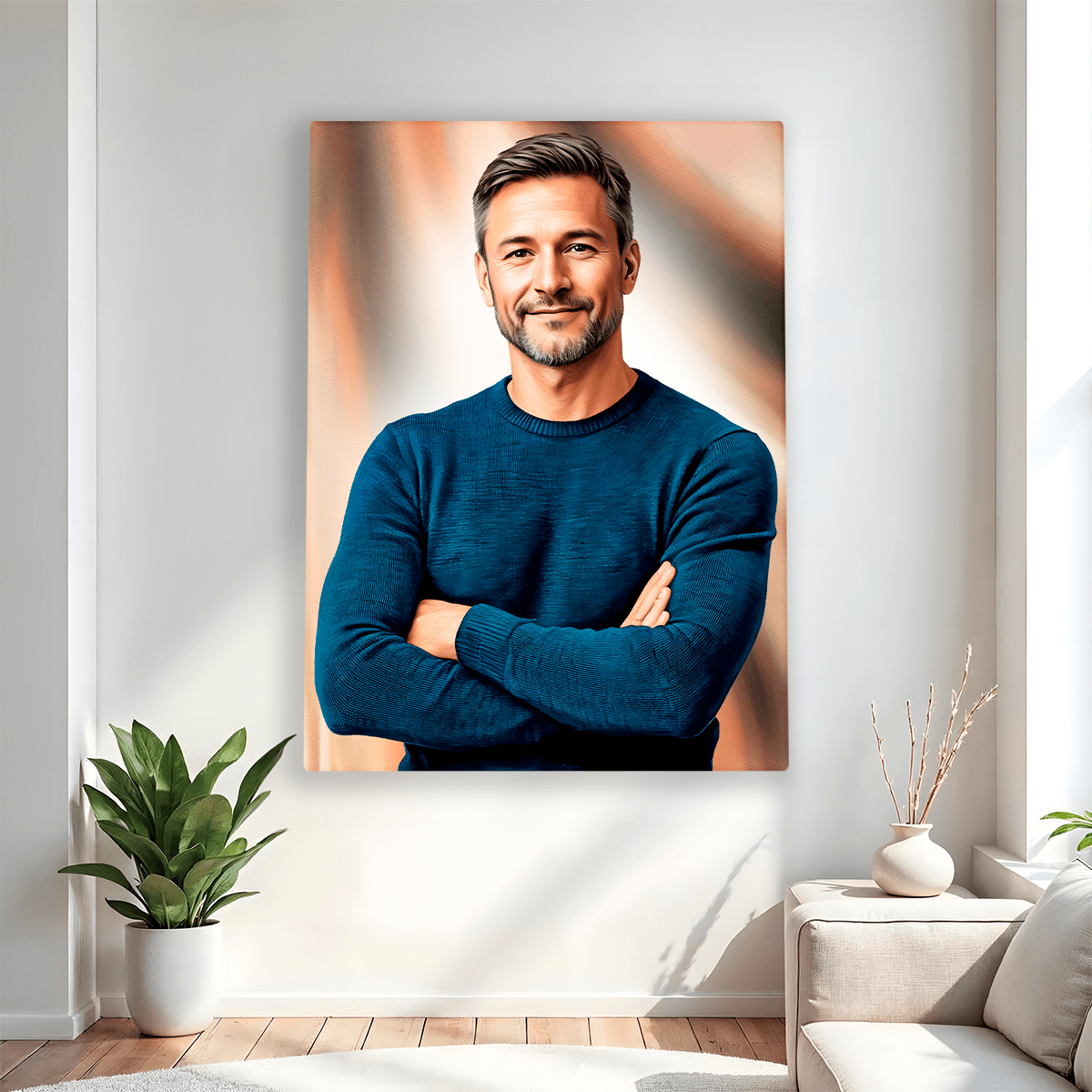 Portret męża na stonowanym tle - druk na płótnie, spersonalizowany prezent dla męża - idamell.com