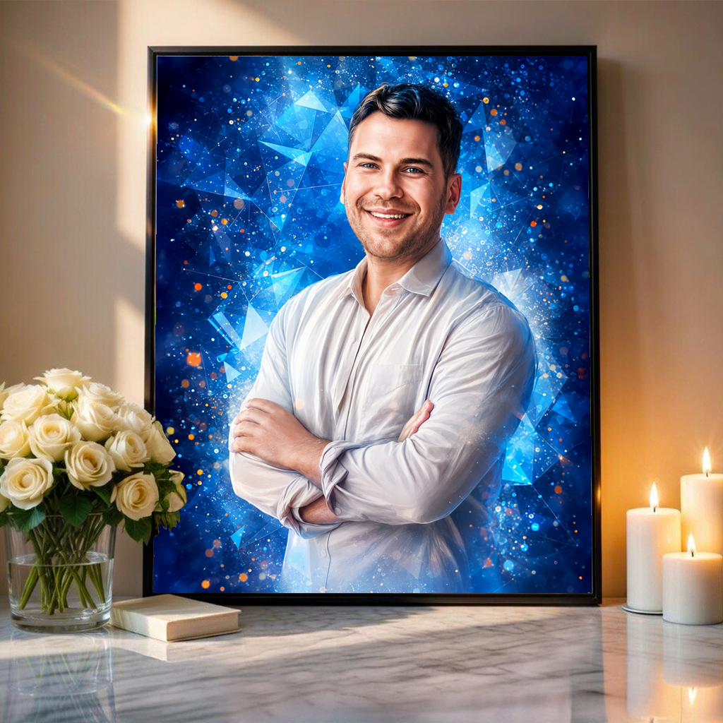Portret mężczyzny + kolorowe tło - plakat, spersonalizowany prezent dla niego - idamell.com