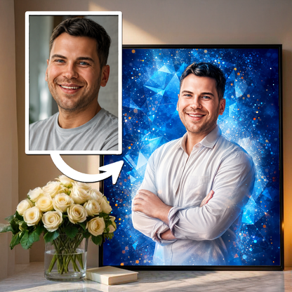 Portret mężczyzny + kolorowe tło - plakat, spersonalizowany prezent dla niego - idamell.com