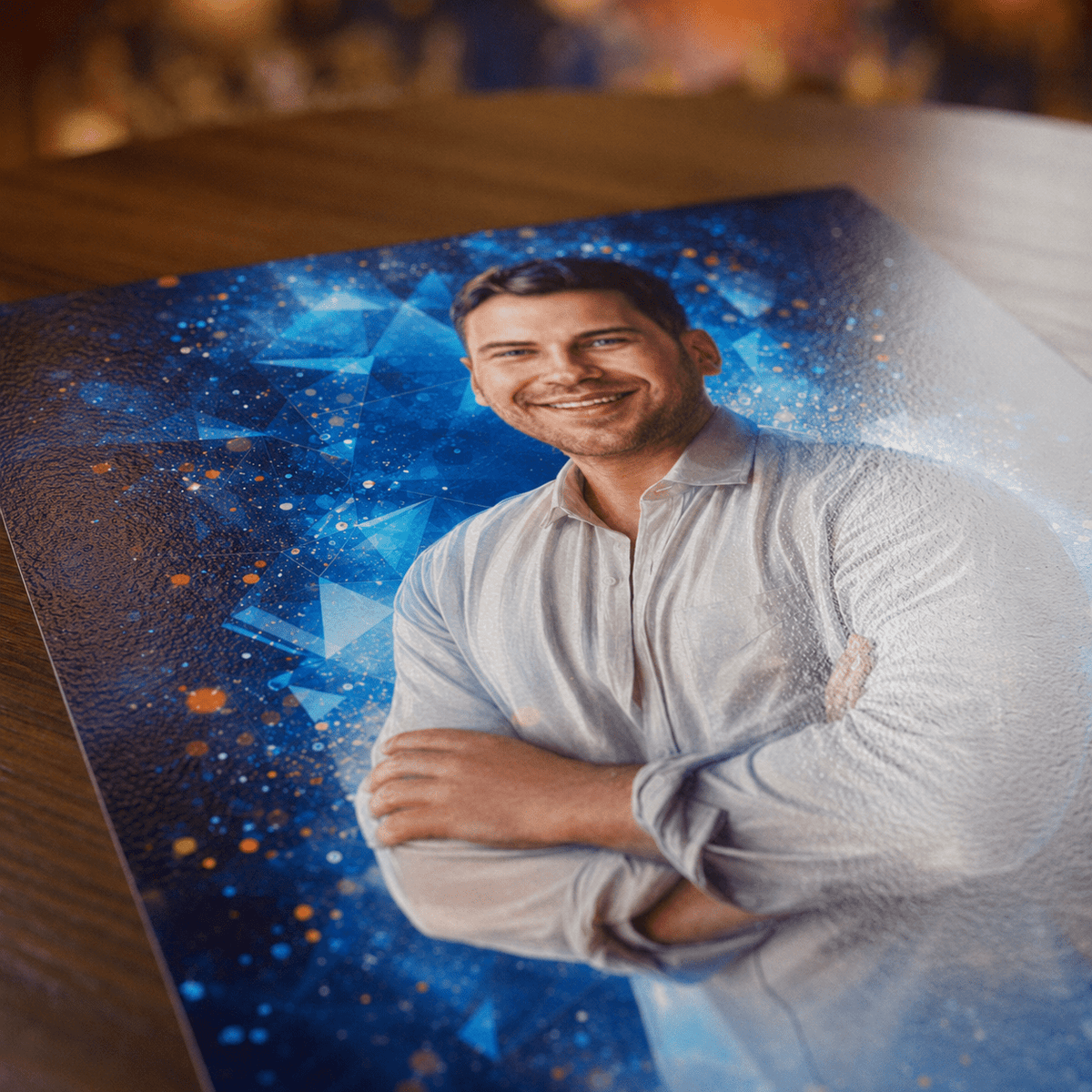 Portret mężczyzny + kolorowe tło - plakat, spersonalizowany prezent dla niego - idamell.com