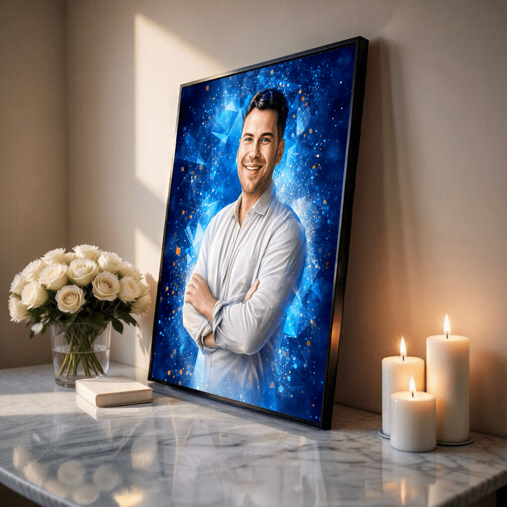 Portret mężczyzny + kolorowe tło - plakat, spersonalizowany prezent dla niego - idamell.com