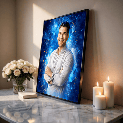 Portret mężczyzny + kolorowe tło - plakat, spersonalizowany prezent dla niego - idamell.com