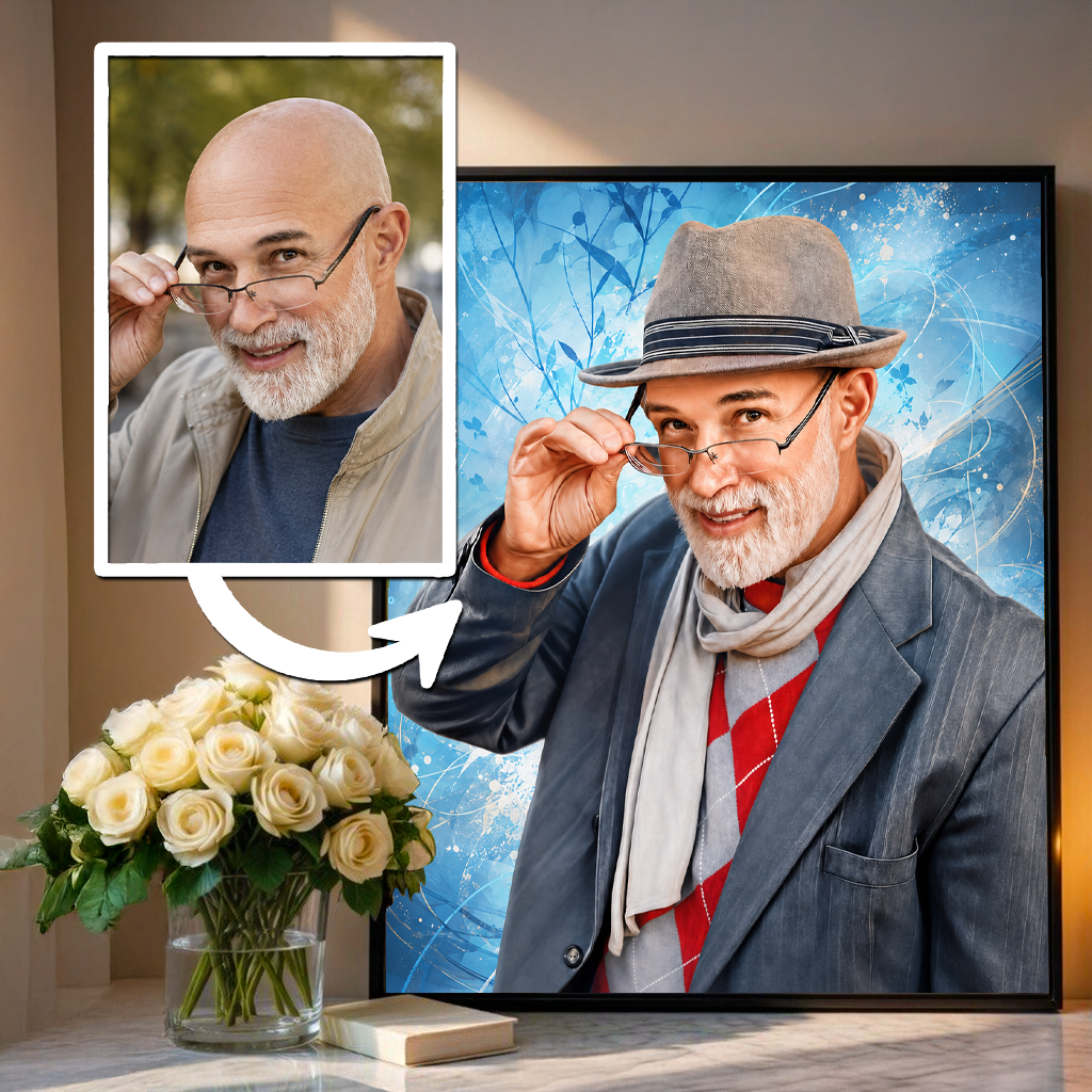Portret mojego dziadka - plakat, spersonalizowany prezent dla dziadka - idamell.com