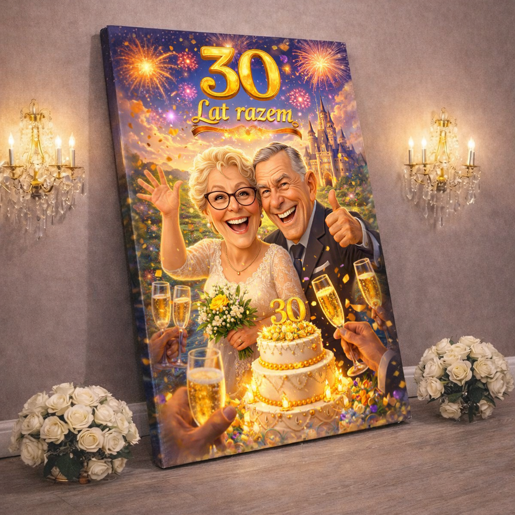 Portret na ich 30 rocznicę ślubu - druk na płótnie, spersonalizowany prezent dla pary - idamell.com