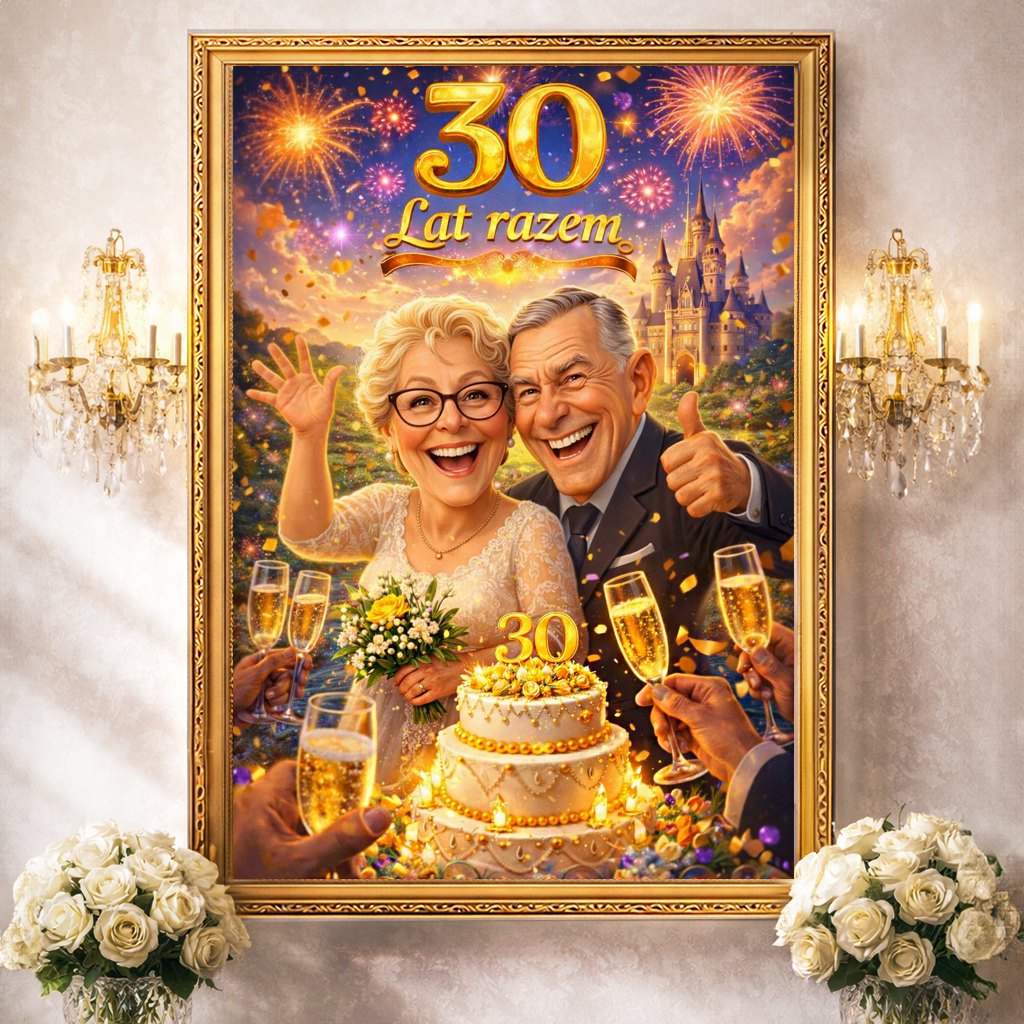 Portret na ich 30 rocznicę ślubu - druk na płótnie, spersonalizowany prezent dla pary - idamell.com