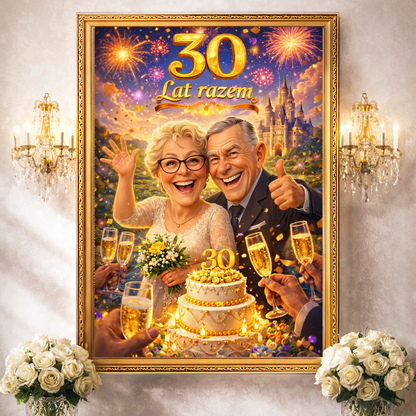 Portret na ich 30 rocznicę ślubu - druk na płótnie, spersonalizowany prezent dla pary - idamell.com