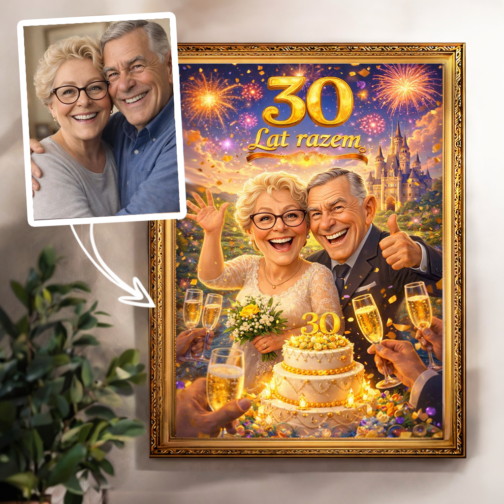 Portret na ich 30 rocznicę ślubu - druk na płótnie, spersonalizowany prezent dla pary - idamell.com