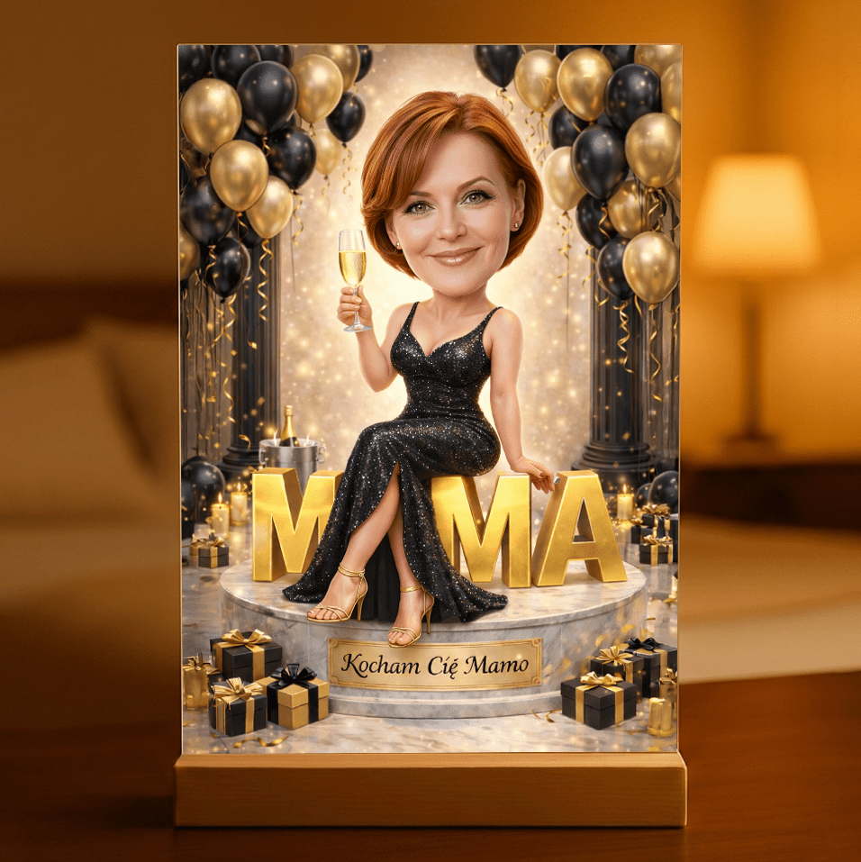 Portret + napis Kocham Cię Mamo - Druk na szkle, spersonalizowany prezent dla mamy - idamell.com