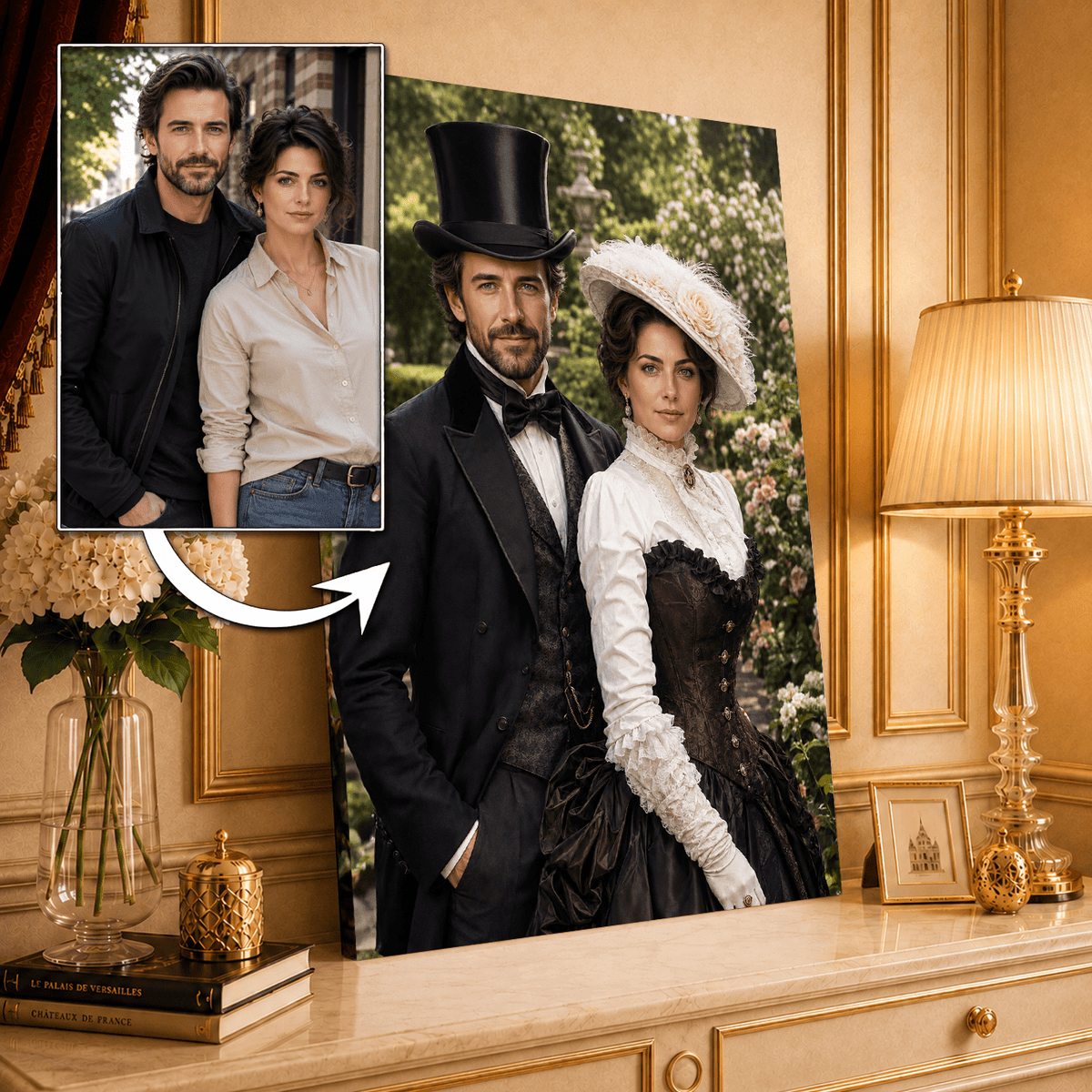 Portret para lady + men - druk na płótnie, spersonalizowany prezent dla pary - idamell.com