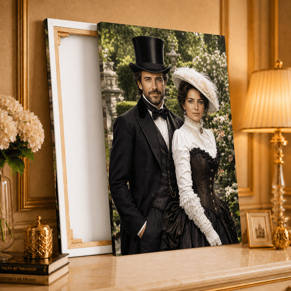 Portret para lady + men - druk na płótnie, spersonalizowany prezent dla pary - idamell.com