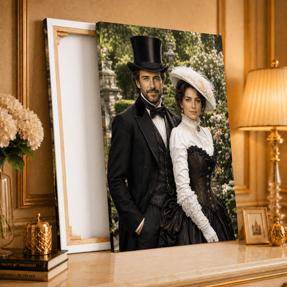 Portret para lady + men - druk na płótnie, spersonalizowany prezent dla pary - idamell.com