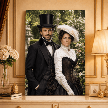 Portret para lady + men - druk na płótnie, spersonalizowany prezent dla pary - idamell.com