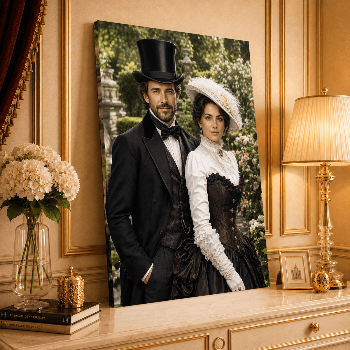 Portret para lady + men - druk na płótnie, spersonalizowany prezent dla pary - idamell.com