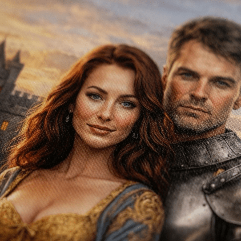 Portret para na koniu - druk na płótnie, spersonalizowany prezent dla pary - idamell.com