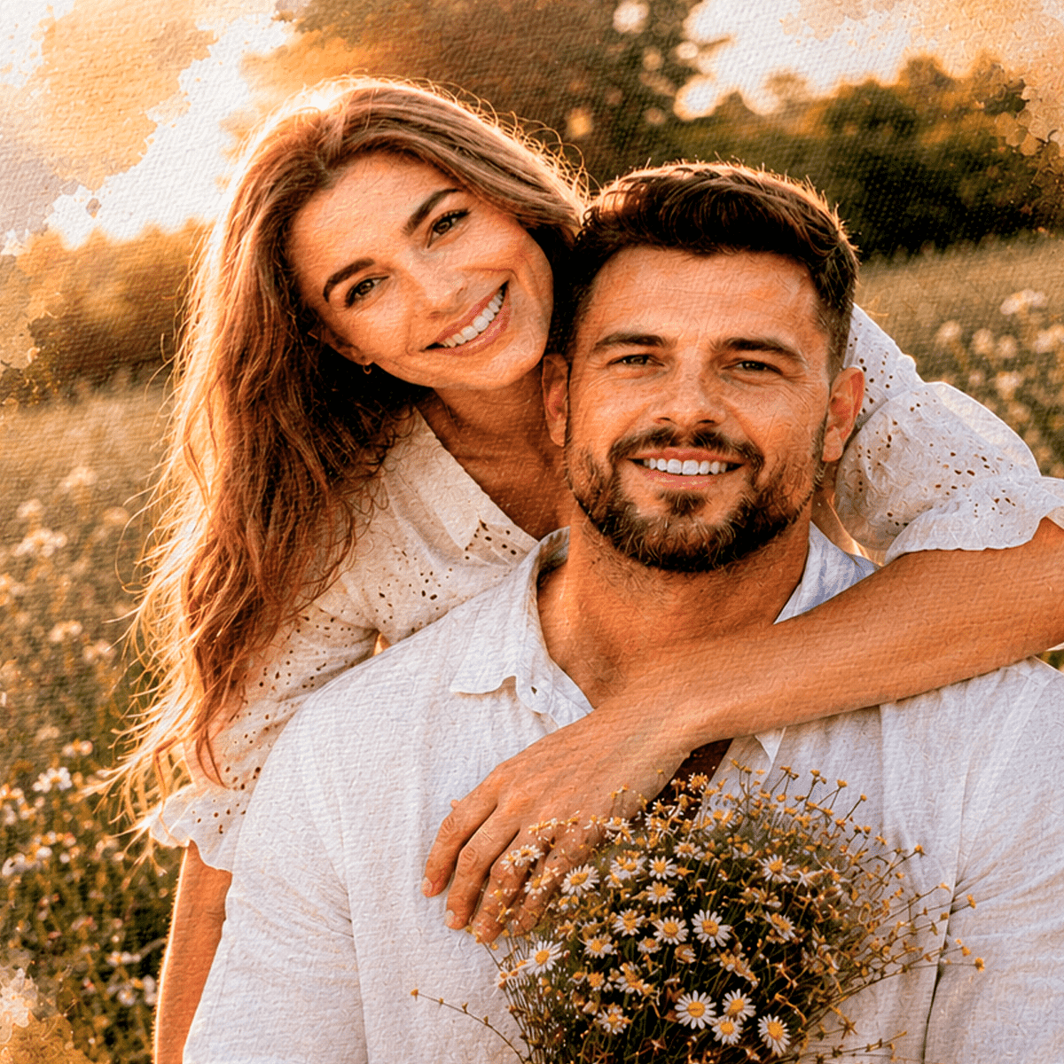 Portret pary akwarelą - druk na płótnie, spersonalizowany prezent dla pary - idamell.com