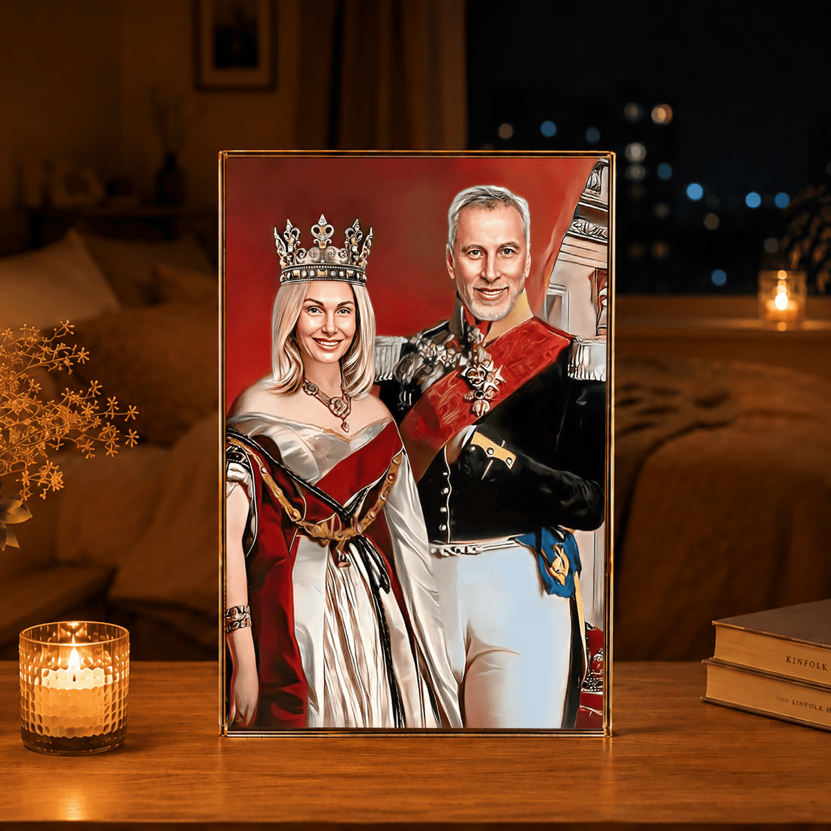 Portret pary w stylu królewskim - Druk na szkle, spersonalizowany prezent dla pary - idamell.com