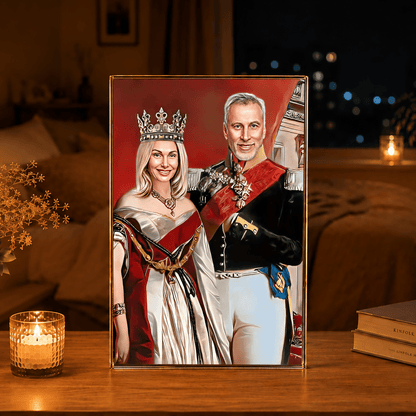 Portret pary w stylu królewskim - Druk na szkle, spersonalizowany prezent dla pary - idamell.com