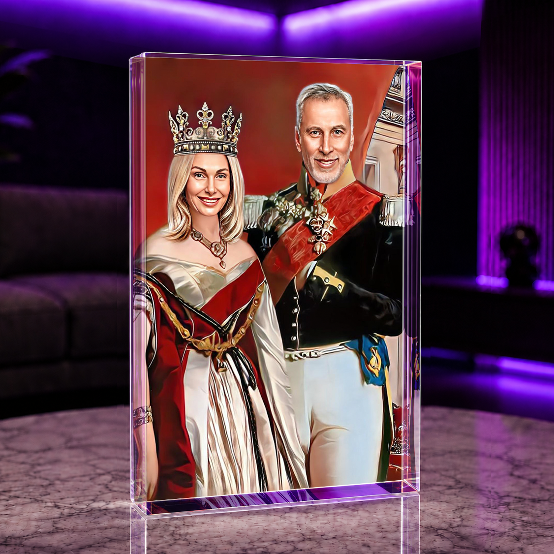 Portret pary w stylu królewskim - Druk na szkle, spersonalizowany prezent dla pary - idamell.com