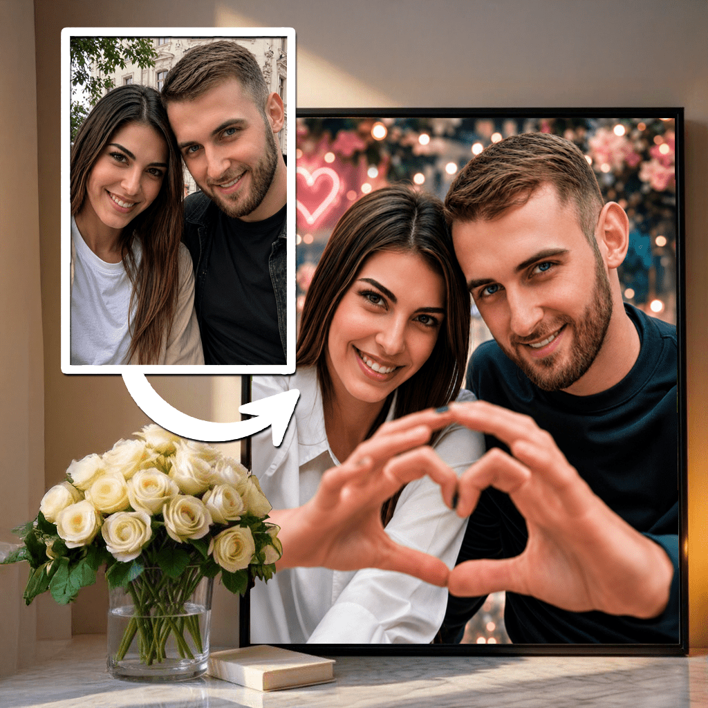Portret pary zakochanych - plakat, spersonalizowany prezent dla pary - idamell.com