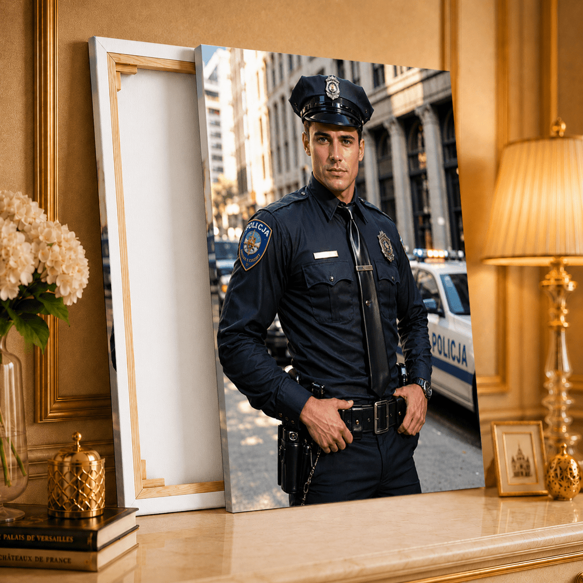 Portret policjanta - druk na płótnie, spersonalizowany prezent dla niego - idamell.com