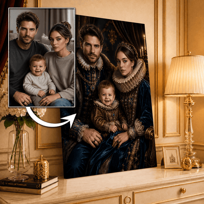 Portret rodziny królewskiej - druk na płótnie, spersonalizowany prezent dla rodziców - idamell.com