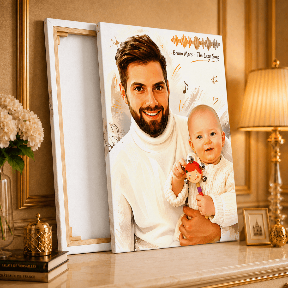 Portret + ścieżka muzyczna - druk na płótnie, spersonalizowany prezent dla taty - idamell.com