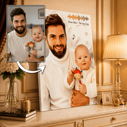 Portret + ścieżka muzyczna - druk na płótnie, spersonalizowany prezent dla taty - idamell.com