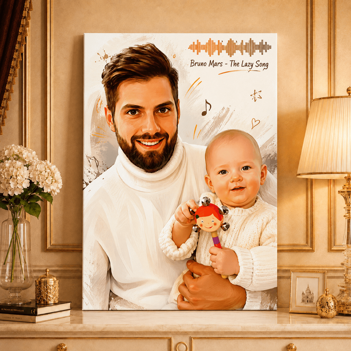 Portret + ścieżka muzyczna - druk na płótnie, spersonalizowany prezent dla taty - idamell.com