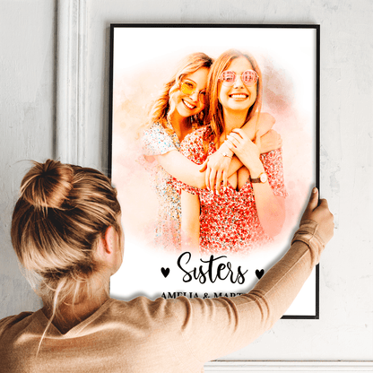 Portret sióstr - plakat, spersonalizowany prezent dla siostry - idamell.com