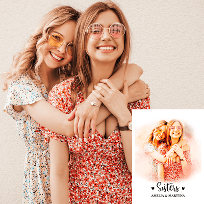 Portret sióstr - plakat, spersonalizowany prezent dla siostry - idamell.com