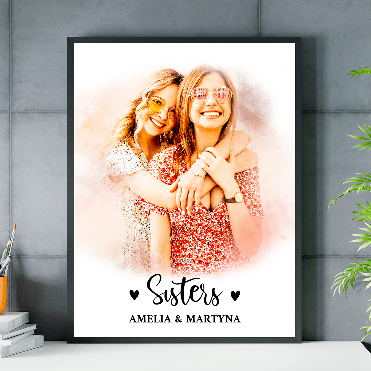Portret sióstr - plakat, spersonalizowany prezent dla siostry - idamell.com