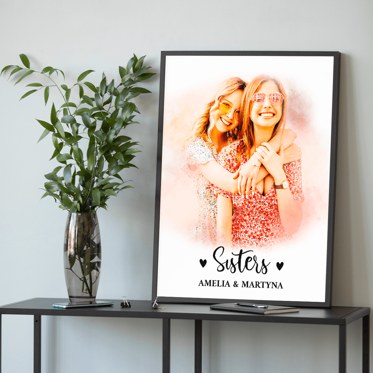Portret sióstr - plakat, spersonalizowany prezent dla siostry - idamell.com