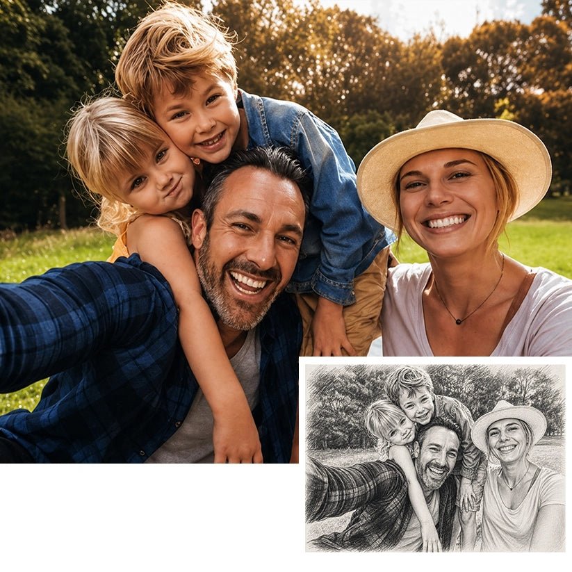 Portret sketch wieloosobowy rodzina - Druk na szkle, spersonalizowany prezent - idamell.com