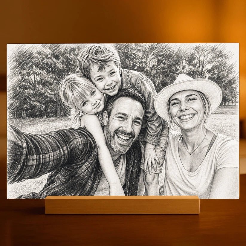 Portret sketch wieloosobowy rodzina - Druk na szkle, spersonalizowany prezent - idamell.com