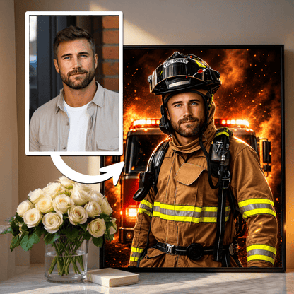 Portret strażaka - plakat, spersonalizowany prezent dla niego - idamell.com