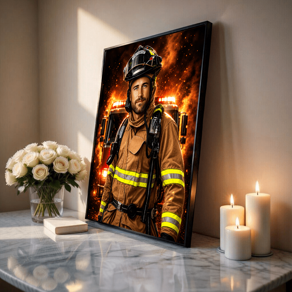 Portret strażaka - plakat, spersonalizowany prezent dla niego - idamell.com