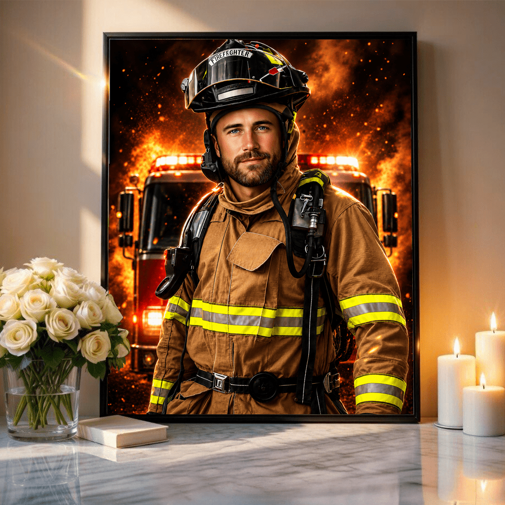 Portret strażaka - plakat, spersonalizowany prezent dla niego - idamell.com