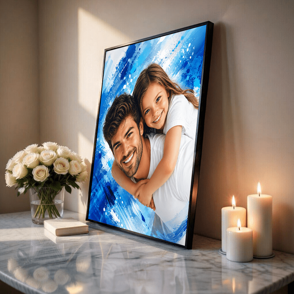 Portret taty z dzieckiem - plakat, spersonalizowany prezent dla taty - idamell.com