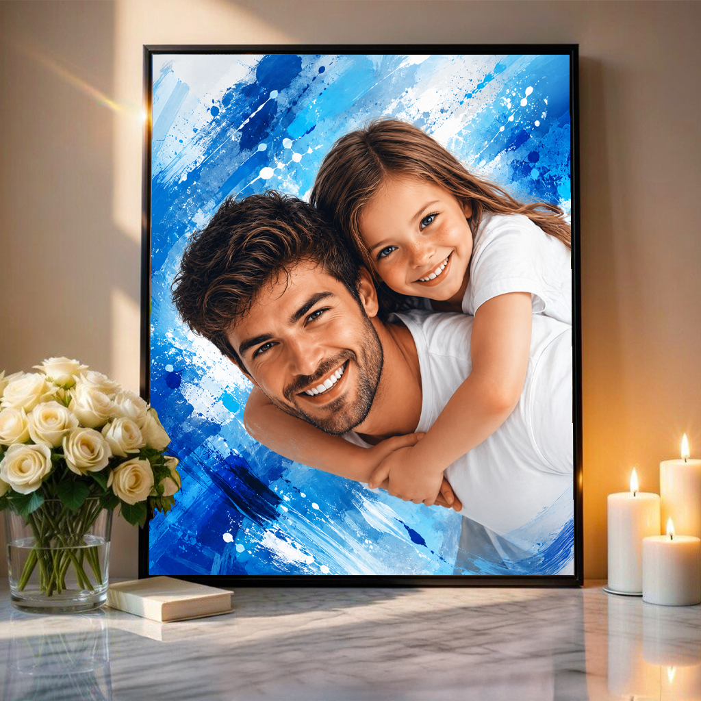 Portret taty z dzieckiem - plakat, spersonalizowany prezent dla taty - idamell.com