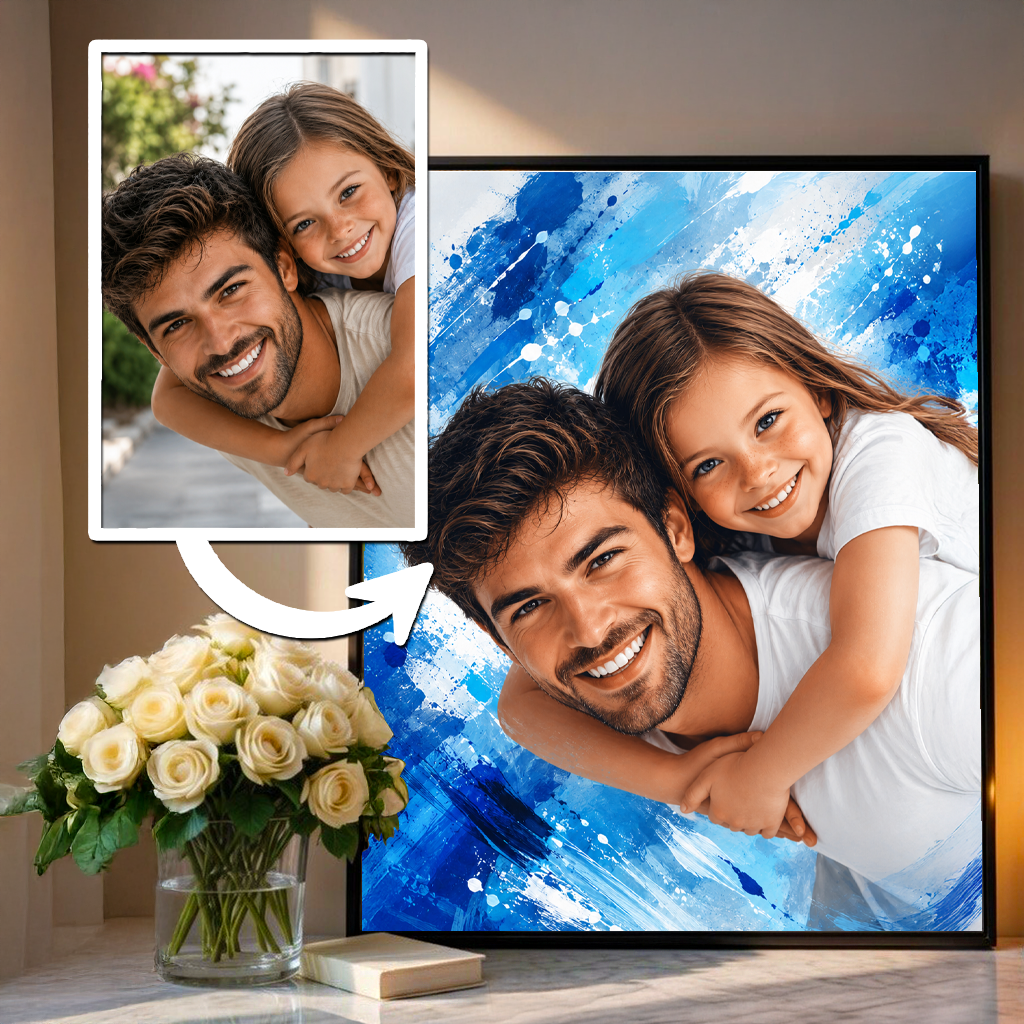 Portret taty z dzieckiem - plakat, spersonalizowany prezent dla taty - idamell.com