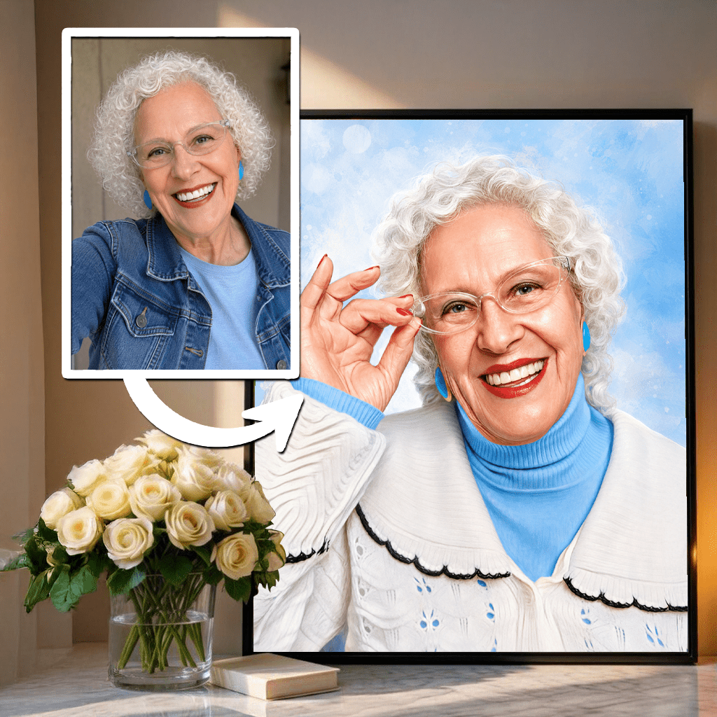Portret ukochanej babci - plakat, spersonalizowany prezent dla babci - idamell.com