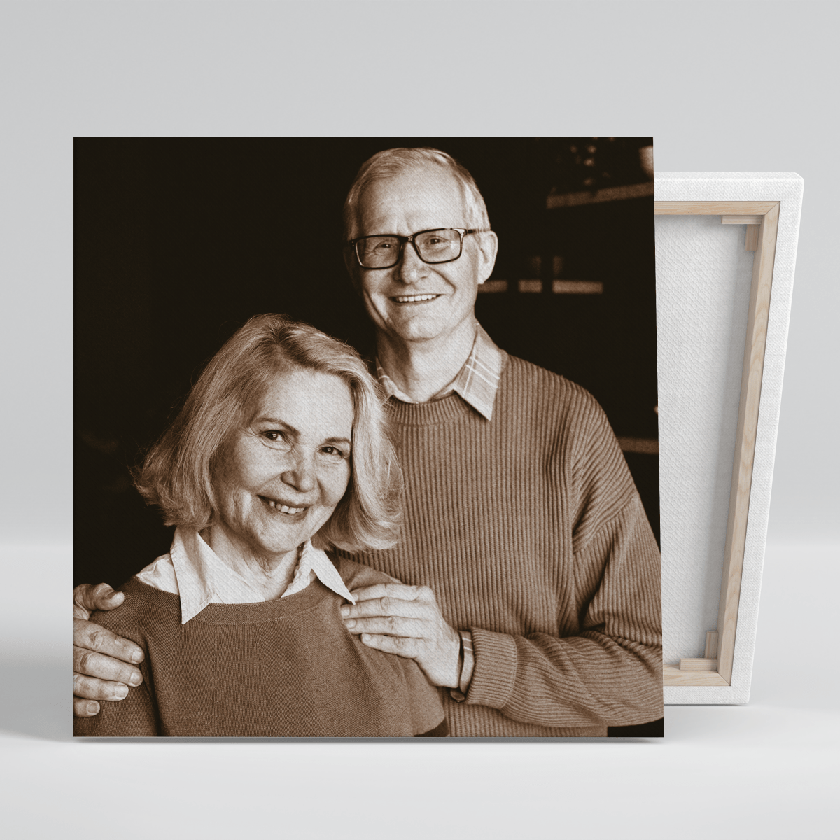 Portret w stylu retro - druk na płótnie, spersonalizowany prezent dla pary - idamell.com