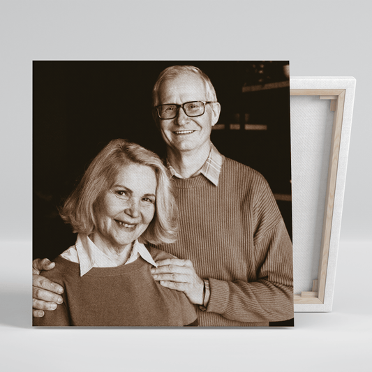 Portret w stylu retro - druk na płótnie, spersonalizowany prezent dla pary - idamell.com