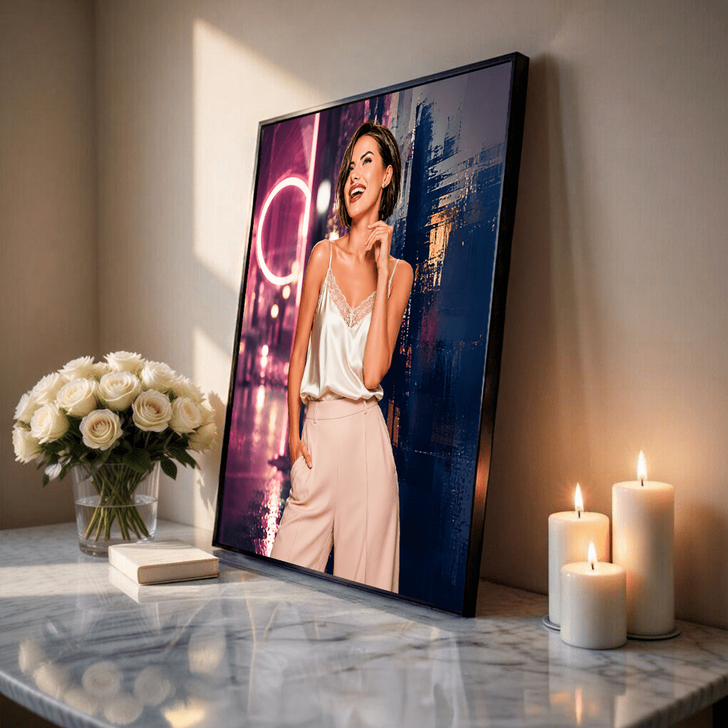 Portret z kolorowym tłem - plakat, spersonalizowany prezent dla niej - idamell.com