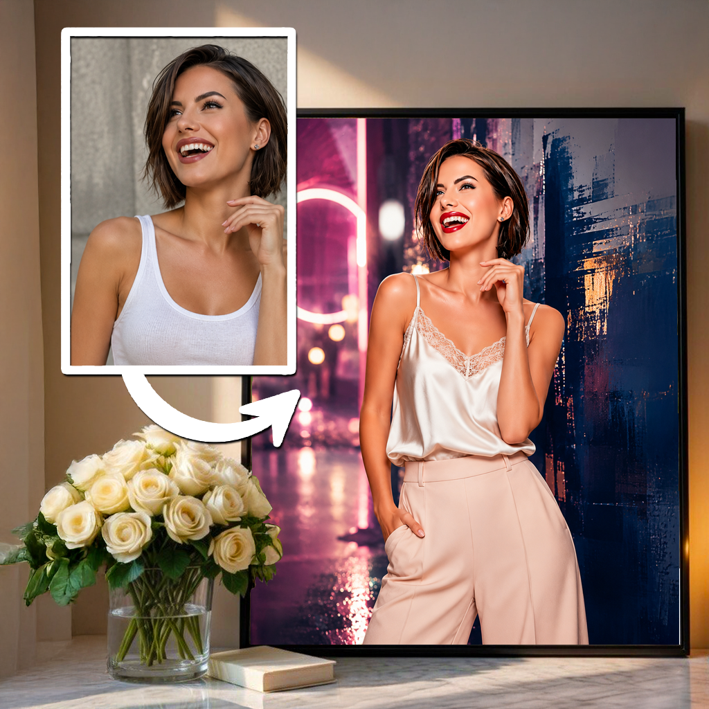 Portret z kolorowym tłem - plakat, spersonalizowany prezent dla niej - idamell.com