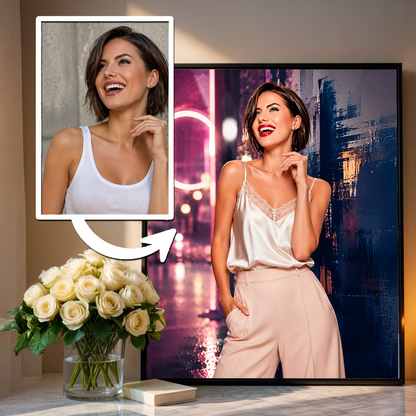 Portret z kolorowym tłem - plakat, spersonalizowany prezent dla niej - idamell.com