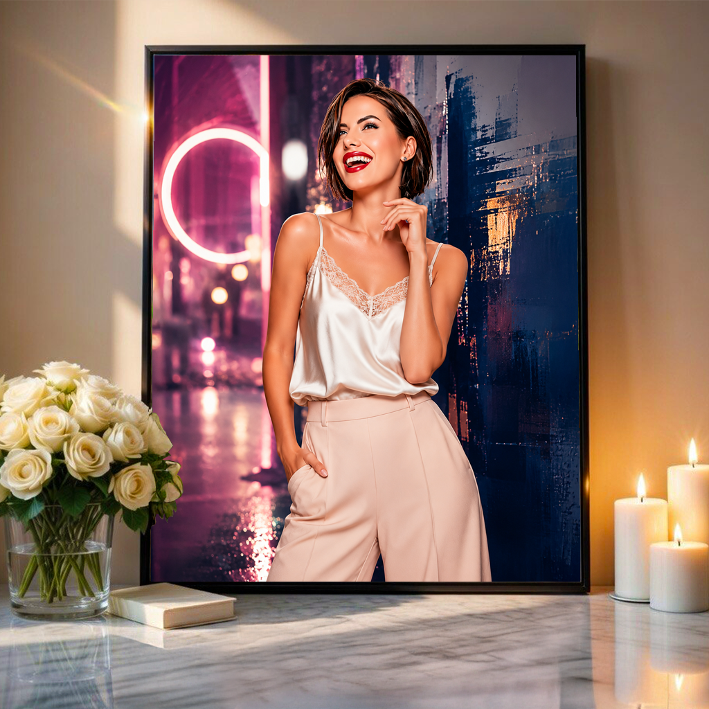 Portret z kolorowym tłem - plakat, spersonalizowany prezent dla niej - idamell.com