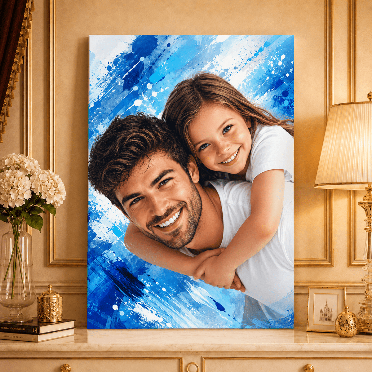 Portret z tatą - druk na płótnie, spersonalizowany prezent dla taty - idamell.com