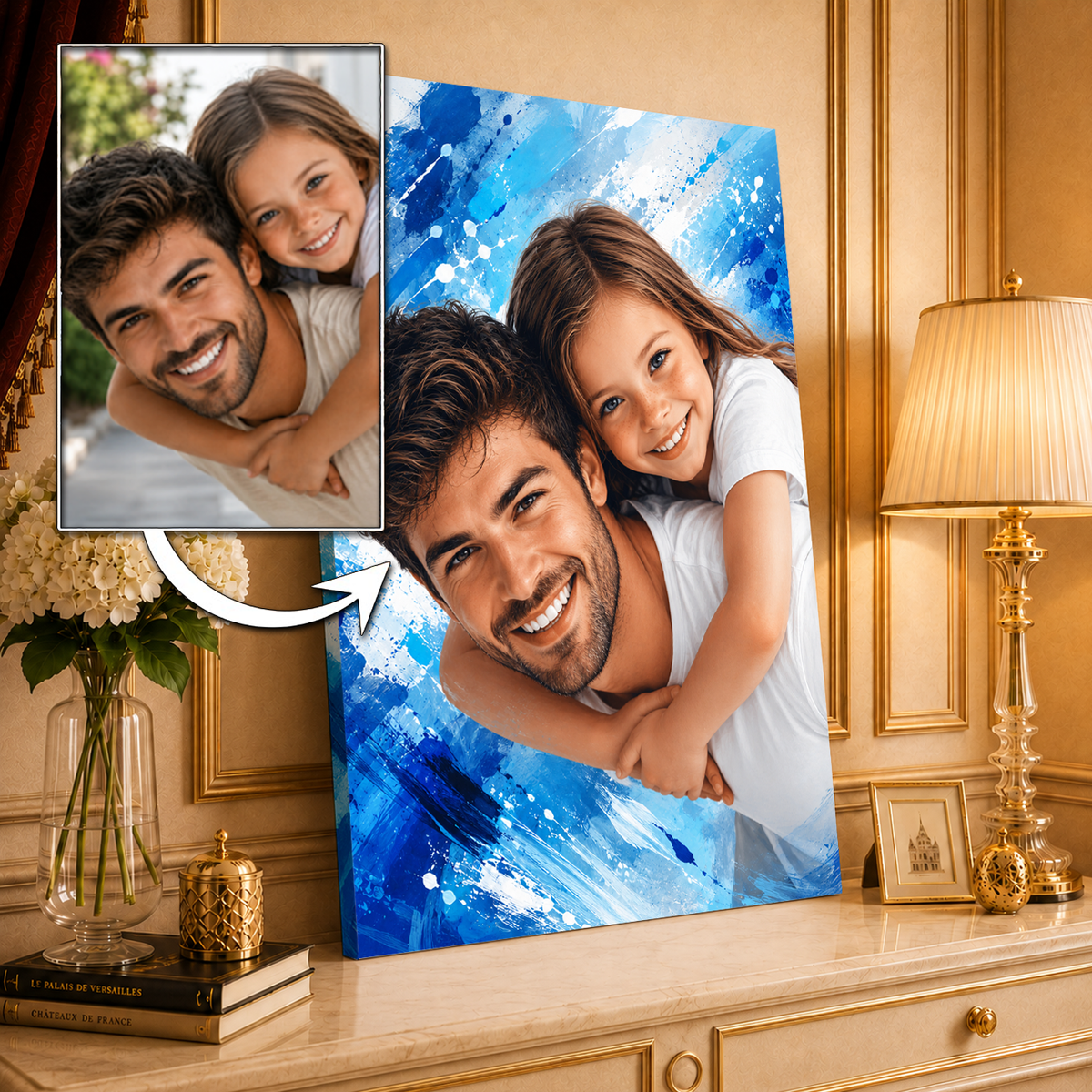 Portret z tatą - druk na płótnie, spersonalizowany prezent dla taty - idamell.com