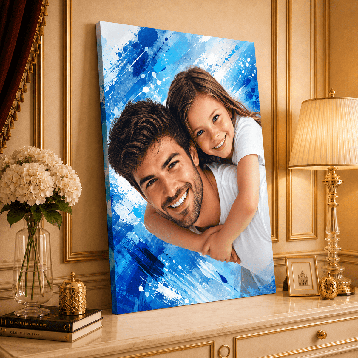 Portret z tatą - druk na płótnie, spersonalizowany prezent dla taty - idamell.com